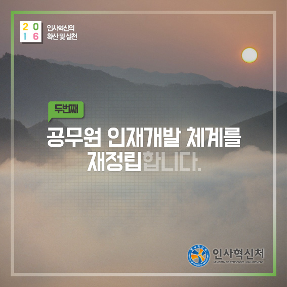 2016 인사혁신의 확산 및 실천 두번째 공무원 인재개발 체계를 재정립합니다.