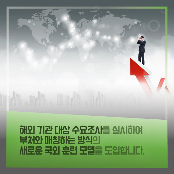 해외 기관 대상 수요조사를 실시하여 부처와 매칭하는 방식의 새로운 국외 훈련 모델을 도입합니다.