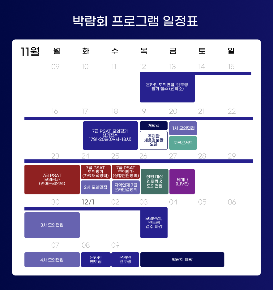 2020 공직박람회의 전체 프로그램 안내 - 상세내용은 아래 콘텐츠 참고