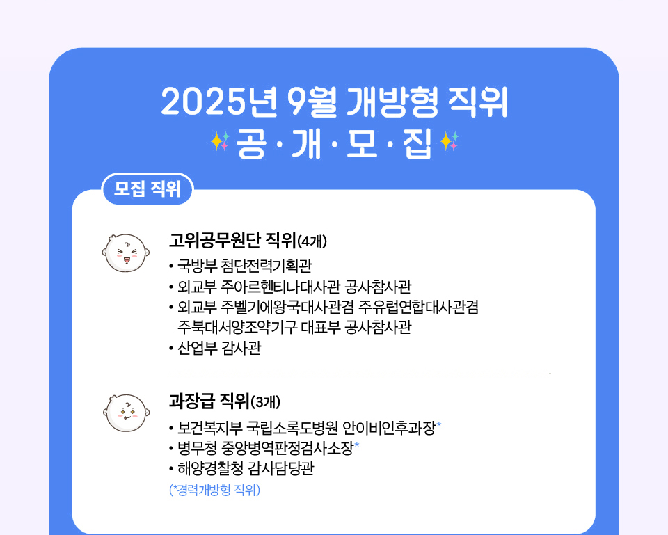 2025년 9월 개방형 직위 공개모집(상세내용은 하단 참조)