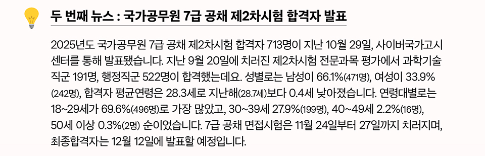 두 번째 뉴스 : 국가공무원 7급 공채 제2차시험 합격자 발표(상세내용은 하단참조)