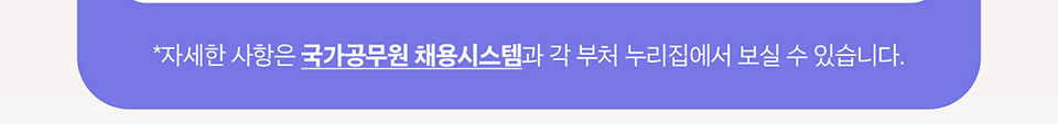 자세한 사항은 국가공무원 채용시스템과 각 부처 누리집에서 보실 수 있습니다.