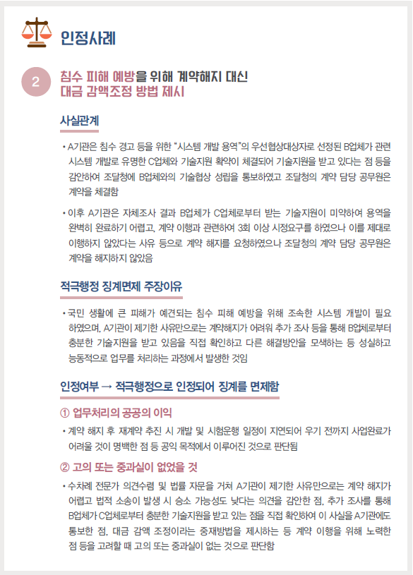 피해 예방을 위해 계약해지 대신 대금 감액조정 방법 제시