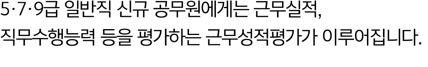  5·7·9급 일반직 신규 공무원에게는 근무실적, 직무수행능력 등을 평가하는 근무성적평가가 이루어집니다.