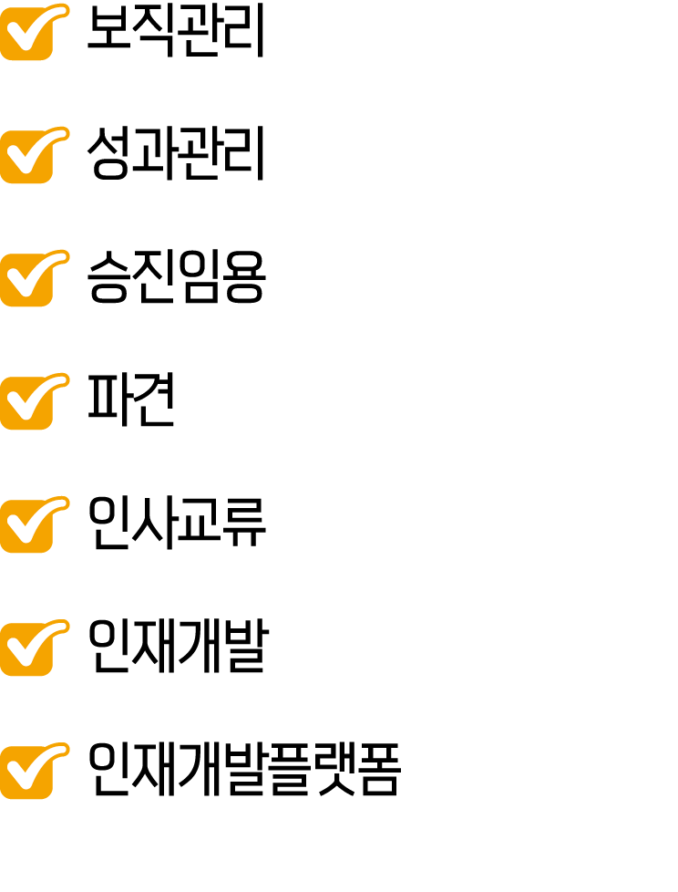 ￼ 보직관리 ￼ 성과관리 ￼ 승진임용 ￼ 파견 ￼ 인사교류 ￼ 인재개발 ￼ 인재개발플랫폼