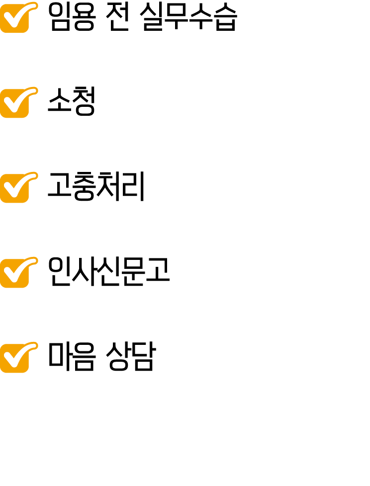 ￼ 임용 전 실무수습 ￼ 소청 ￼ 고충처리 ￼ 인사신문고 ￼ 마음 상담