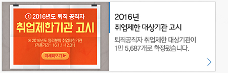 2016년 취업제한 대상기관 고시 퇴직공직자 취업제한 대상기관이 1만 5,687개로 확정됐습니다.