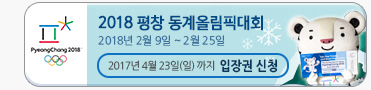 2018 평창 동계 올림픽 대회 21018년 2월9일~2월25일 2017년 4월23(일)까지 입장권 신청