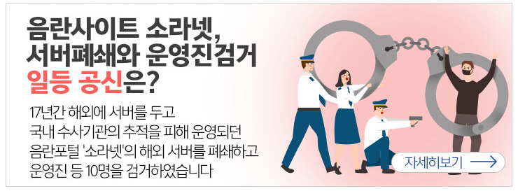 음란사이트 소라넷, 서버폐쇄와 운영진검거 일등 공신은 17년간 해외에 서버를 두고 국내 수사기관의 추적을 피해 운영되던 음란포털 소라넷의 해외서버를 폐쇄하고 운영진등 10명을 검거하였습니다. 자세히보기