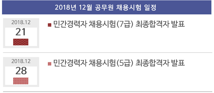 2018년 12월 공무원채용시험일정