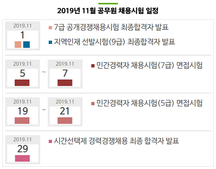 2019년 11월 공무원 채용시험 일정