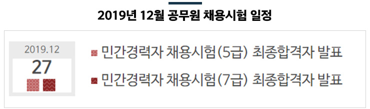 2019년 12월 공무원 채용시험 일정