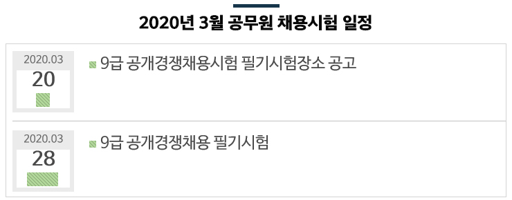 2020년 3월 공무원 채용시험 일정