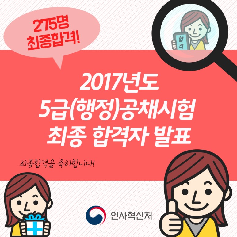 2017년도 5급(행정)공채시험 최종 합격자 발표 1페이지