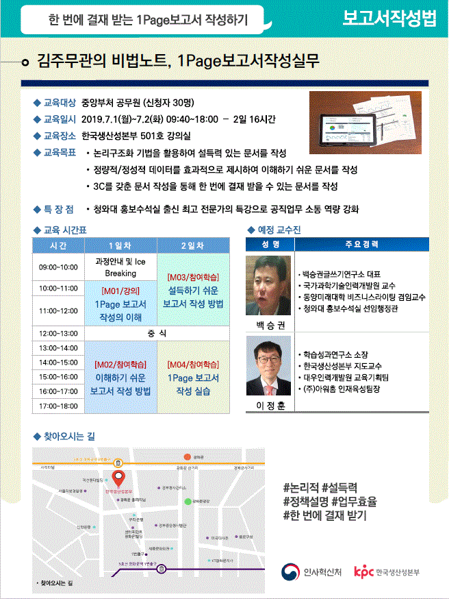 김주무관의 비법노트, 1Page보고서작성실무