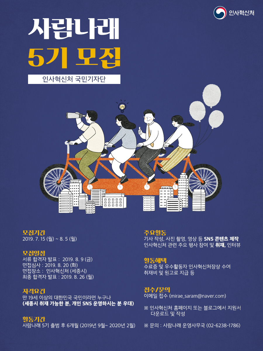 인사혁신처 국민기자단 사람나래 5기 모집 안내