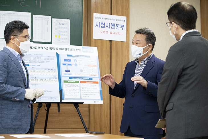시험 응시현황 등을 보고받고 방역과 관련해 철저한 대응을 당부하고 있는 황서종 인사혁신처장
