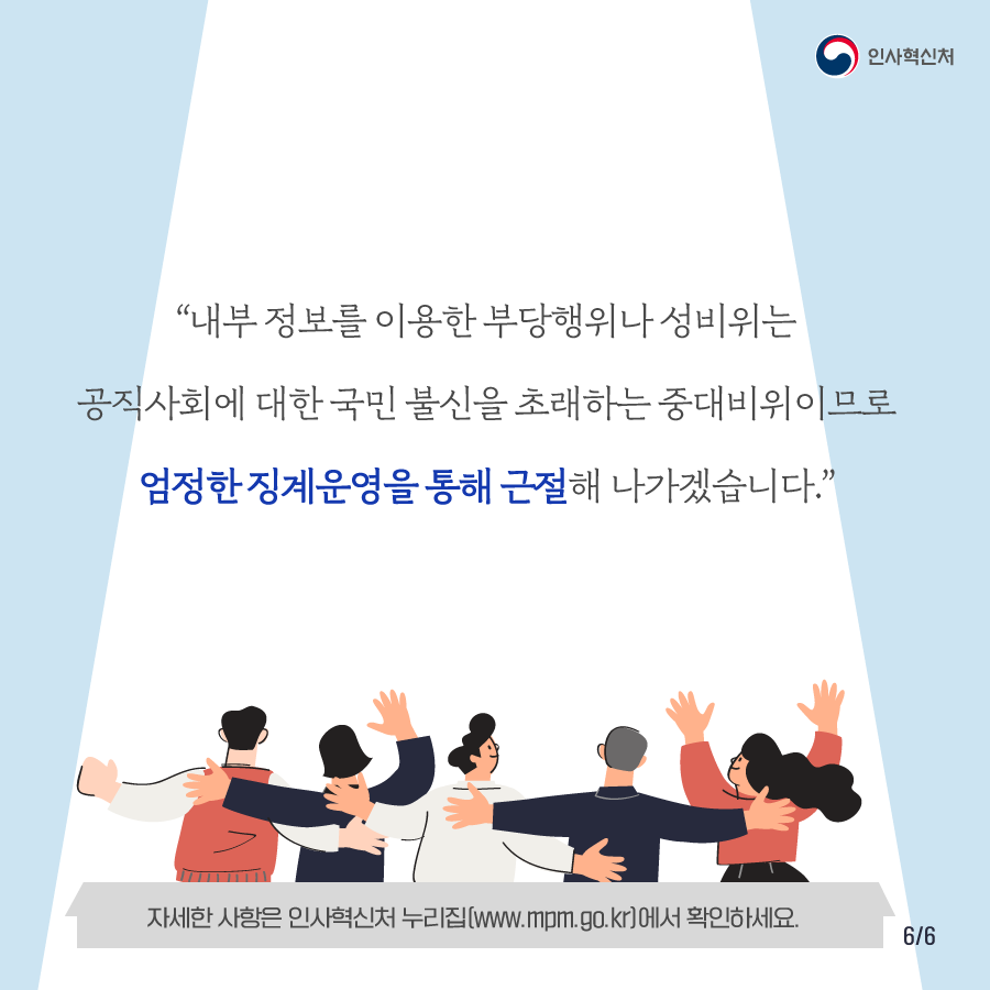 [내부정보 이용 부당행위,성비위 공직자 엄중 처벌] 미공개 정보 투기 시 중징계, 2차 가해 등 성비위 징계기준을 강화합니다! 카드뉴스 6번째