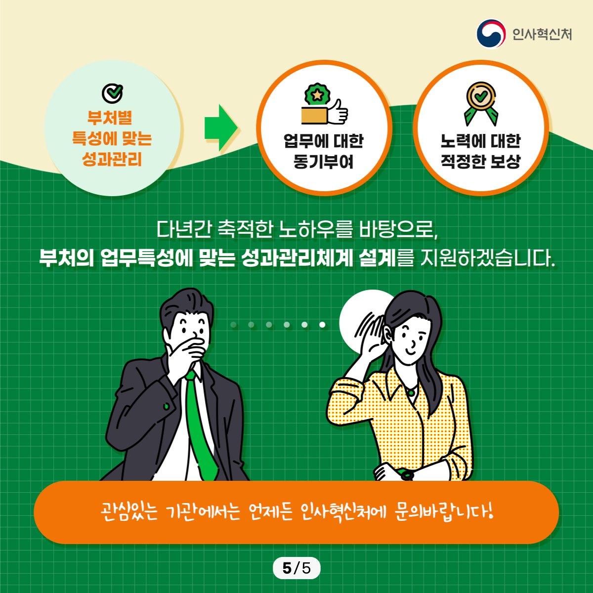 부처 특성에 딱 맞는 성과관리가 있다?! 인사혁신처에서 도와드립니다! 카드뉴스 5번째 카드